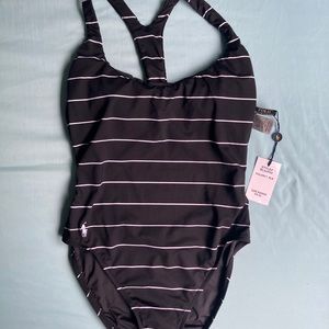 Polo by Ralph Lauren Black and White Striped One Piece Swimsuit